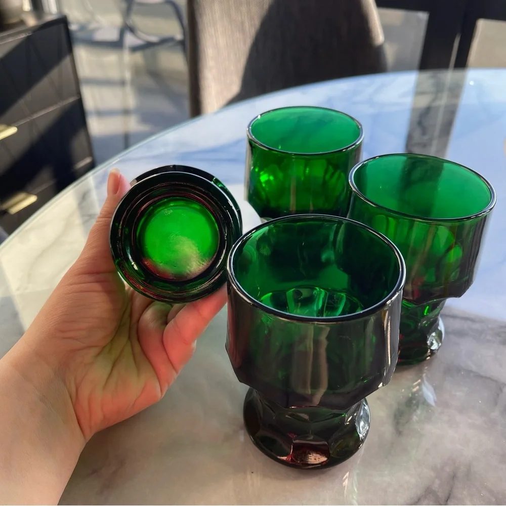 Vintage Emerald Green MCM Tumbler Glasses Excellent Condition Set 4